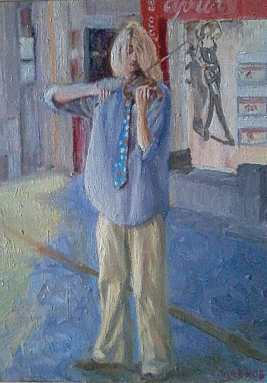 Картина под названием "Скрипач в Симферопо…" - Юрий Кравцов, Подлинное произведение искусства