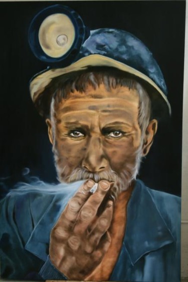 Painting titled "Miner" by Pila Cadena, Original Artwork, Oil