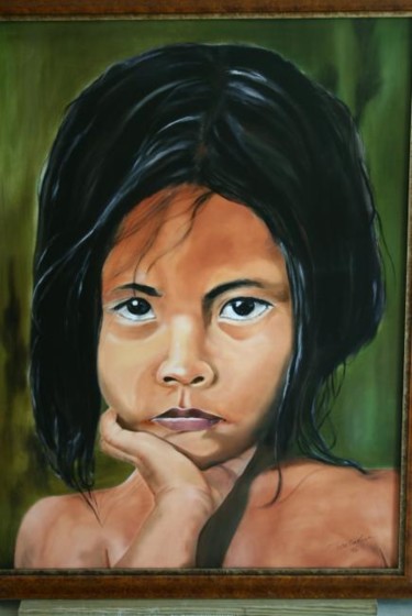 Painting titled "Comopi Indian Girl" by Pila Cadena, Original Artwork, Oil