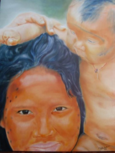 Painting titled "Amazonian Mother an…" by Pila Cadena, Original Artwork