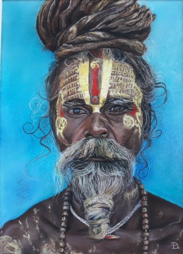 Drawing titled "Sadhu" by Lampazona Pierre, Original Artwork, Pastel