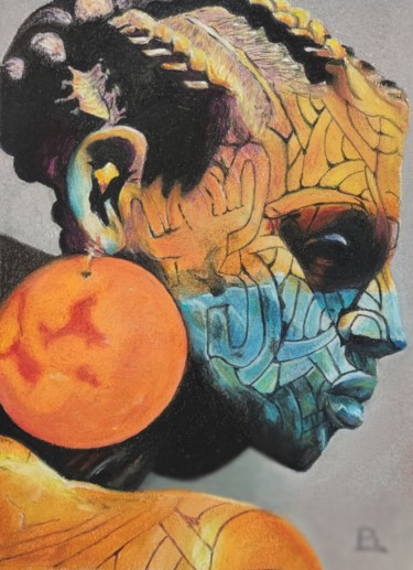 Dessin intitulée "Africain" par Lampazona Pierre, Œuvre d'art originale, Pastel
