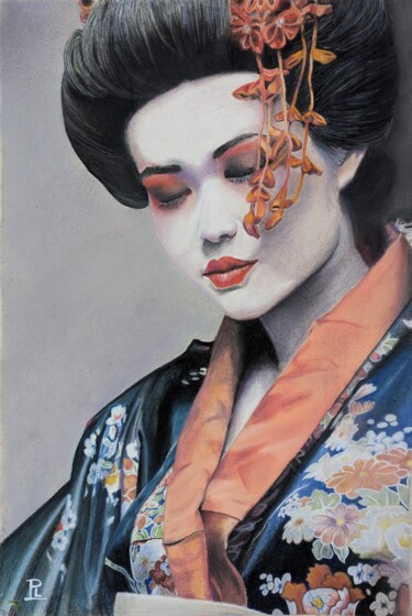 图画 标题为“Geisha” 由Lampazona Pierre, 原创艺术品, 粉彩