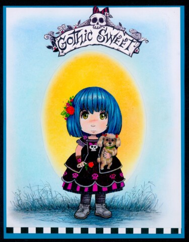 Рисунок под названием "gothic sweet little…" - Pilar Agrelo Art Studio, Подлинное произведение искусства, Чернила