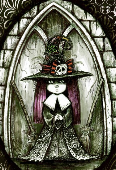 Peinture intitulée "gothic girl with ha…" par Pilar Agrelo Art Studio, Œuvre d'art originale, Autre