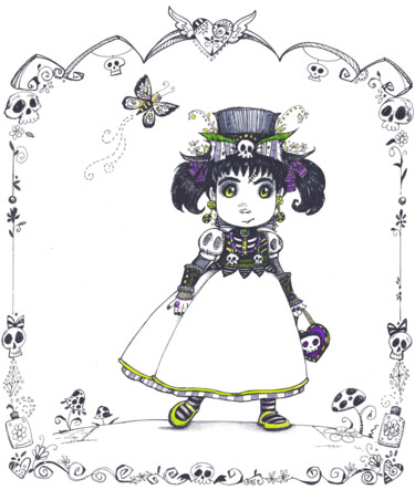 Dibujo titulada "Little vampire girl…" por Pilar Agrelo Art Studio, Obra de arte original, Tinta