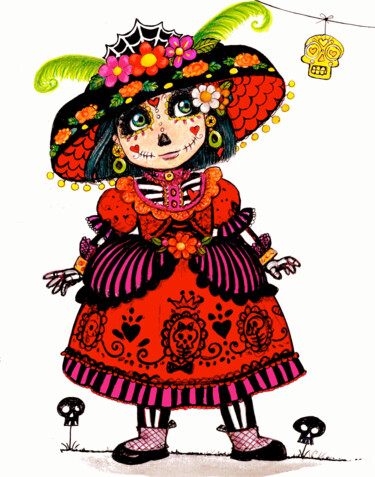 Painting titled "Day of the dead , G…" by Pilar Agrelo Art Studio, Original Artwork, Watercolor