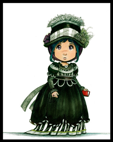 Dibujo titulada "Victorian girl - Il…" por Pilar Agrelo Art Studio, Obra de arte original, Tinta