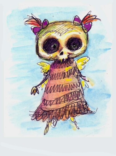 Disegno intitolato "Zombie fairy - illu…" da Pilar Agrelo Art Studio, Opera d'arte originale, Matita