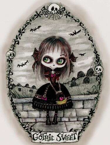 Pintura titulada "Gothic Lolita Skele…" por Pilar Agrelo Art Studio, Obra de arte original, Tinta