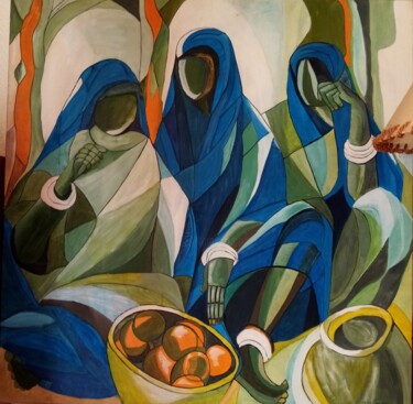 Pintura titulada "les 3 africaines" por Pilar Canovas, Obra de arte original, Acrílico