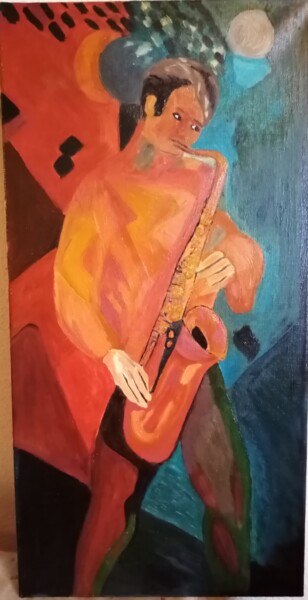 Painting titled "Le saxofoniste" by Pilar Canovas, Original Artwork, Oil