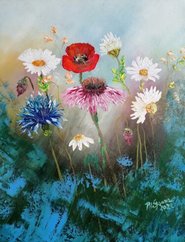 Pintura titulada "Fleurs des champs" por Pili Gaona, Obra de arte original, Oleo