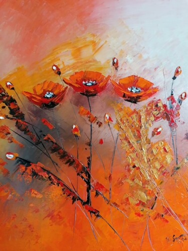 Painting titled "Coquelicots 1" by Pili Gaona, Original Artwork, Oil