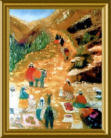 Peinture intitulée "RETOUR DU MARCHE" par Pili Gaona, Œuvre d'art originale