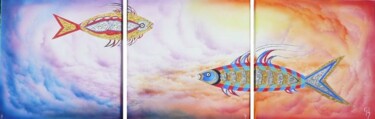 Peinture intitulée "poissons d'or et d'…" par Pim, Œuvre d'art originale