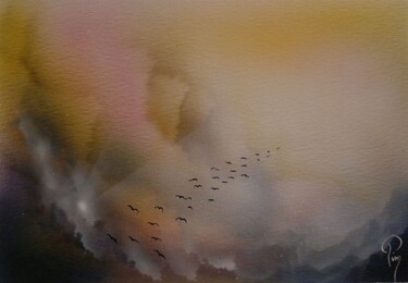 Peinture intitulée "nuage d'oiseaux 01" par Pim, Œuvre d'art originale