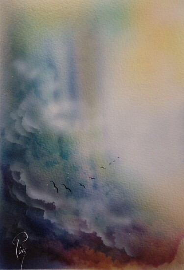 Painting titled "nuage d'oiseaux 03" by Pim, Original Artwork