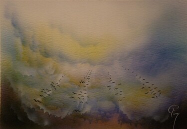 Peinture intitulée "nuage d'oiseaux 04" par Pim, Œuvre d'art originale