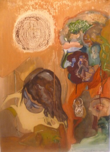 Pittura intitolato "SOLE ROSSO" da Pina L'Episcopo, Opera d'arte originale, Tempera Montato su Telaio per barella in legno