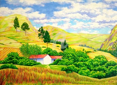 Painting titled "Casas en el Páramo" by Pincay, Original Artwork, Oil