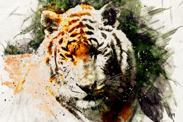 Digitale Kunst mit dem Titel "Repos du Tigre." von Pinceau Numérique, Original-Kunstwerk, Digitale Malerei