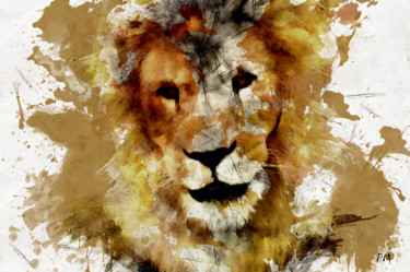 Arts numériques intitulée "Portrait de lion" par Pinceau Numérique, Œuvre d'art originale, Peinture numérique