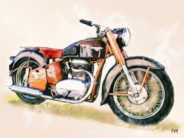 数字艺术 标题为“Motobécane 350 cc L…” 由Pinceau Numérique, 原创艺术品, 数字油画 安装在其他刚性面板上