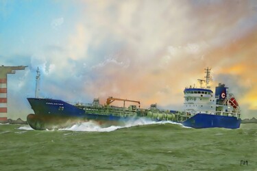 Arts numériques intitulée "Le navire COOLWATER" par Pinceau Numérique, Œuvre d'art originale, Peinture numérique Monté sur A…