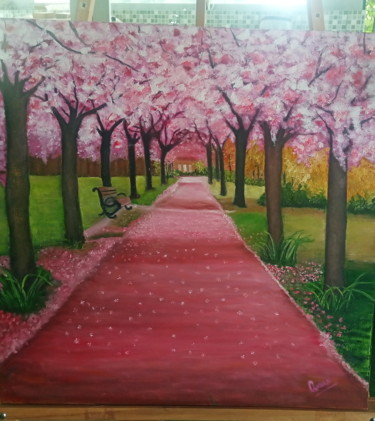 Pintura intitulada "Caminho de Cerejeir…" por Cassia Nascimento, Obras de arte originais, Óleo