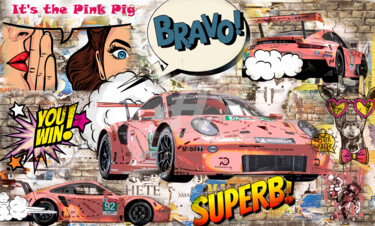 「PINK PIG N° 5/10 FO…」というタイトルのデジタルアーツ Samuel Pineau (SPAN)によって, オリジナルのアートワーク, 2Dデジタルワーク ウッドストレッチャーフレームにマウント
