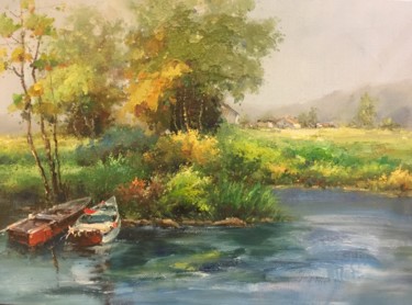 Painting titled "Landscape" by Ping Cao, Original Artwork, Oil