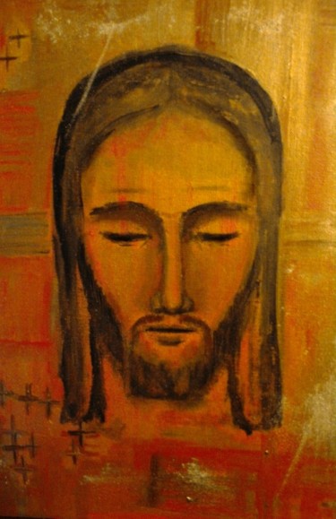 Painting titled "Visage de Christ" by Marie-Dominique Dehais, Original Artwork, Acrylic