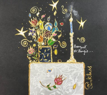 Tekening getiteld "Bouquet et bougie" door Pinkhas, Origineel Kunstwerk, Inkt