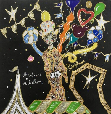 Desenho intitulada "Marchand de ballons" por Pinkhas, Obras de arte originais, Guache