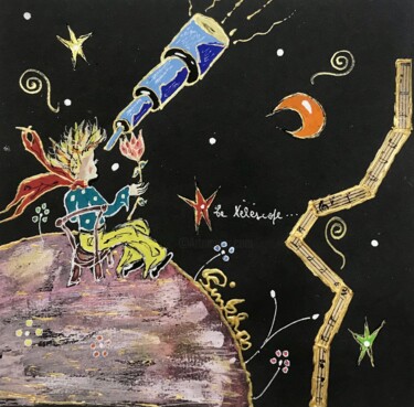 Dibujo titulada "Le telescope" por Pinkhas, Obra de arte original, Gouache