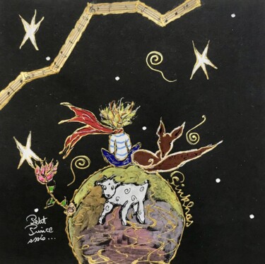 Dibujo titulada "Petit Prince assis" por Pinkhas, Obra de arte original, Gouache