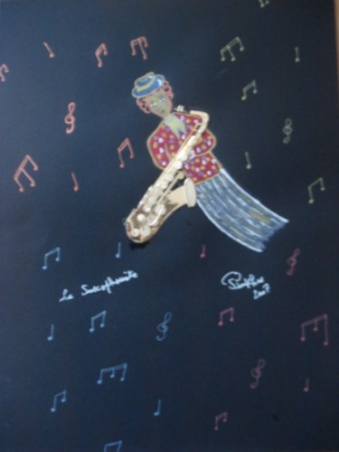 Schilderij getiteld "Saxophoniste" door Pinkhas, Origineel Kunstwerk