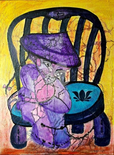 Painting titled "La petite prisonniè…" by Pinkivioletblue, Original Artwork, Acrylic Mounted on Wood Stretcher frame