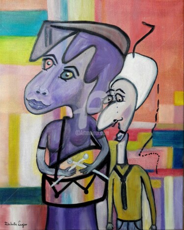 Painting titled "Les duettistes" by Pinkivioletblue, Original Artwork, Oil Mounted on Wood Stretcher frame