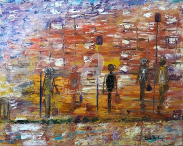 Peinture intitulée "Fin de journée" par Pinkivioletblue, Œuvre d'art originale, Huile Monté sur Châssis en bois