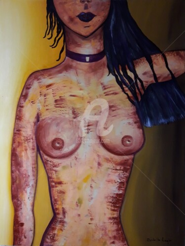 Peinture intitulée "La demoiselle au co…" par Pinkivioletblue, Œuvre d'art originale, Huile Monté sur Châssis en bois