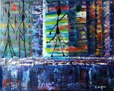 Painting titled "La restructuration…" by Pinkivioletblue, Original Artwork, Oil Mounted on Wood Stretcher frame