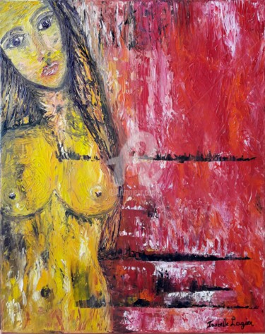 Painting titled "La demoiselle qui a…" by Pinkivioletblue, Original Artwork, Oil Mounted on Wood Stretcher frame