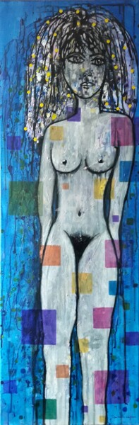 Peinture intitulée "La demoiselle ingén…" par Pinkivioletblue, Œuvre d'art originale, Acrylique Monté sur Châssis en bois