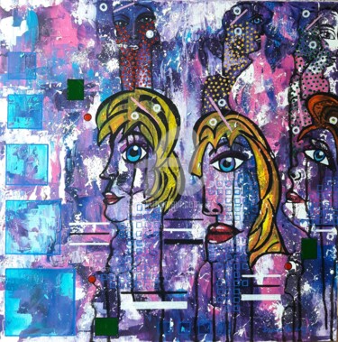 Painting titled "Cette autre en nous" by Pinkivioletblue, Original Artwork, Acrylic Mounted on Wood Stretcher frame