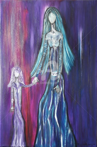 Painting titled "Madame et Mademoise…" by Pinkivioletblue, Original Artwork, Oil Mounted on Wood Stretcher frame