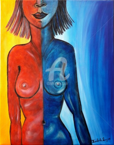 Pintura intitulada "La demoiselle alter…" por Pinkivioletblue, Obras de arte originais, Óleo Montado em Armação em madeira
