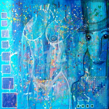 Malerei mit dem Titel "Bleu désir" von Pinkivioletblue, Original-Kunstwerk, Acryl Auf Keilrahmen aus Holz montiert