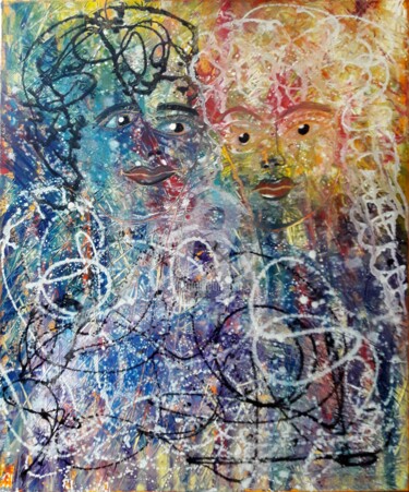 Pintura titulada "Les opposés s'attir…" por Pinkivioletblue, Obra de arte original, Oleo Montado en Bastidor de camilla de m…